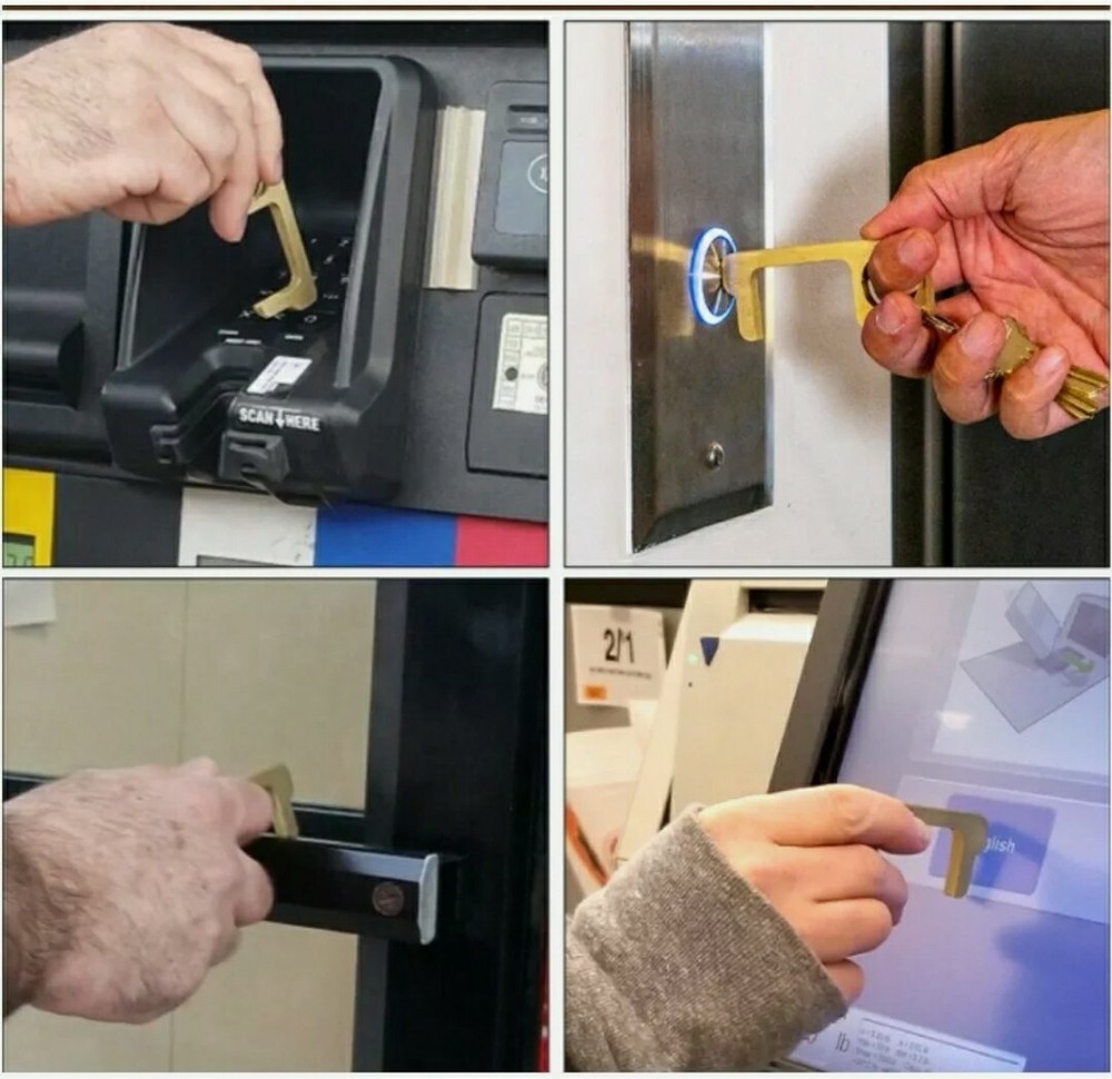 4 Pack Touchless Antimicrobial Door Opener Hook No Touch Tool Avoid Germs Gold