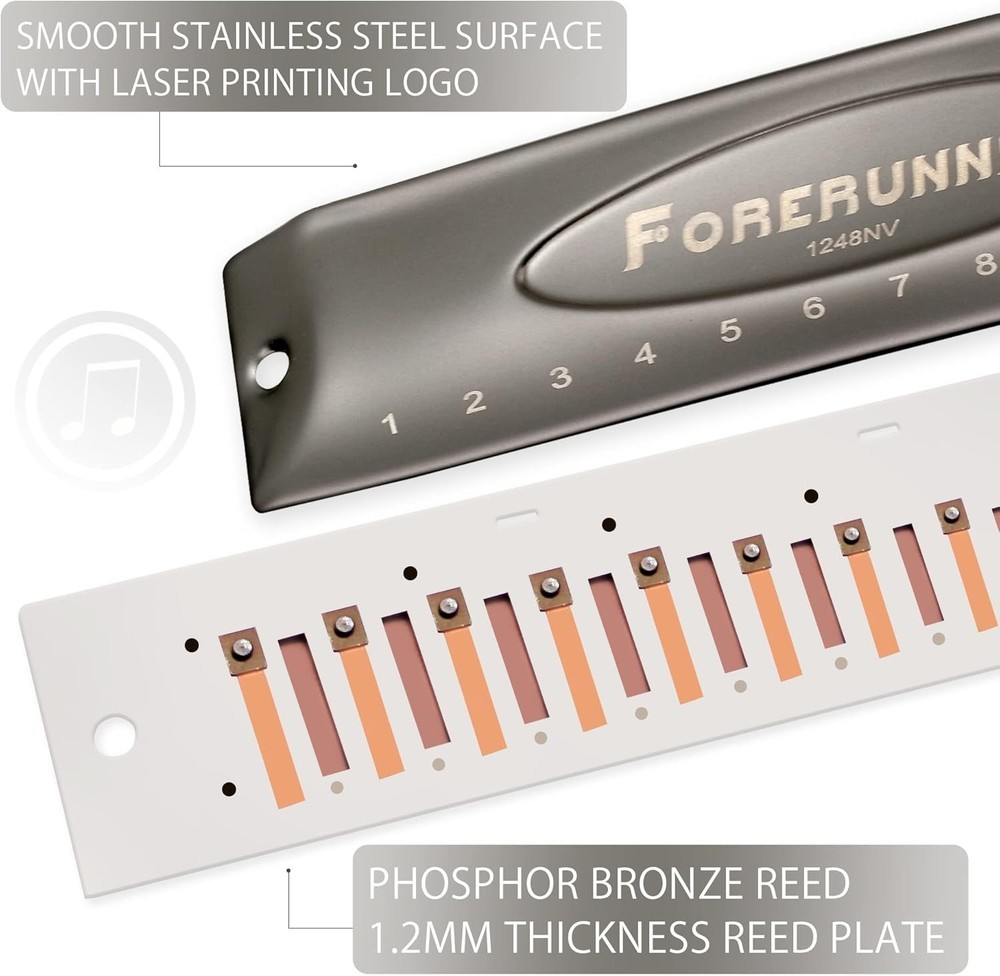 Rich Sound Forerunner Chromatic Harmonica in C Key - Ideal for Beginners & Pros