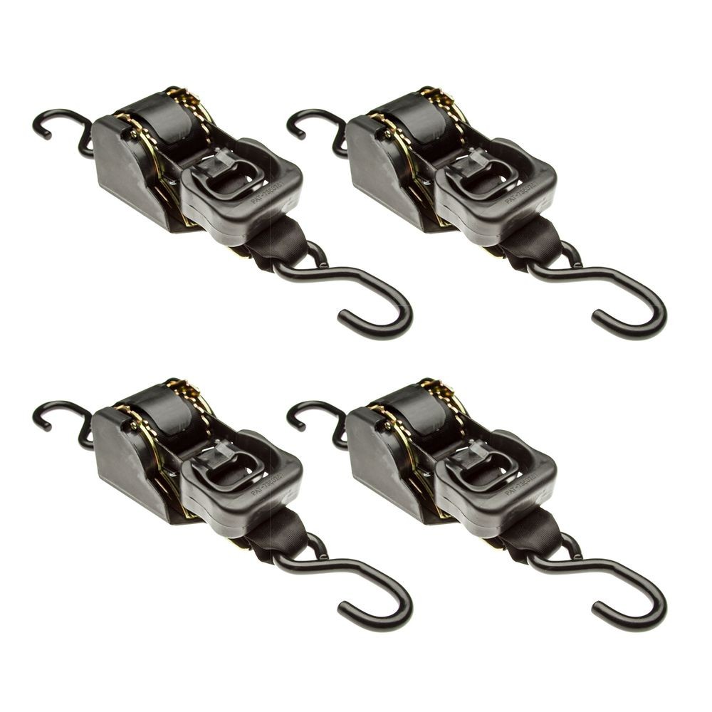2" x 10' Retractable Ratchet Strap with S-Hooks - 4 Pack