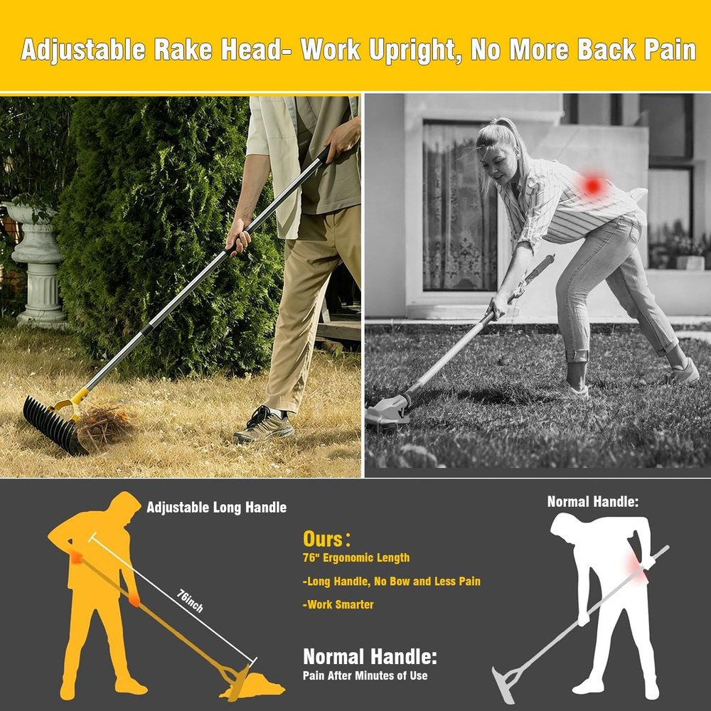 Thatch Rake, 15" Wide Lawn Dethatcher Rake, Heavy Duty Rake for Dethatching with