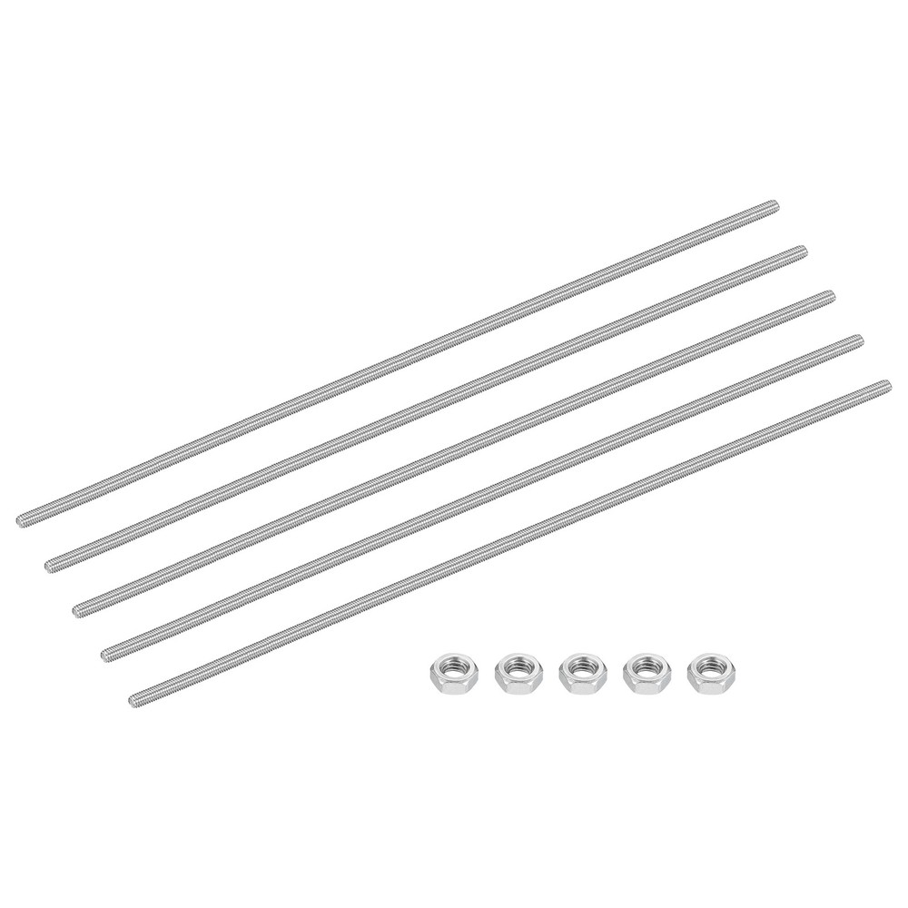 5Set M3-0.5x250mm Fully Threaded Rods, Stainless Steel Thread Bar Studs & Nuts