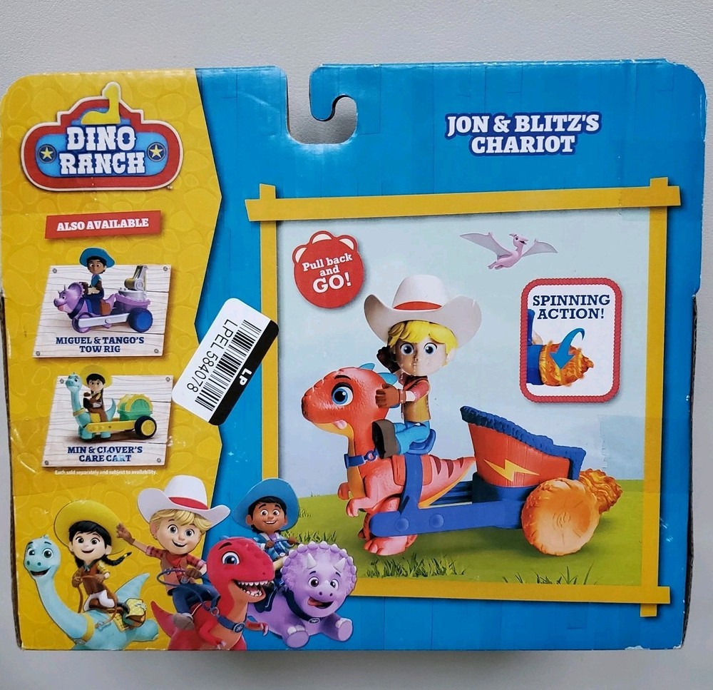 🦖 Dino Ranch – Jon & Blitz’s Chariot 🚜 Pull-Back & Go Action Figure Set