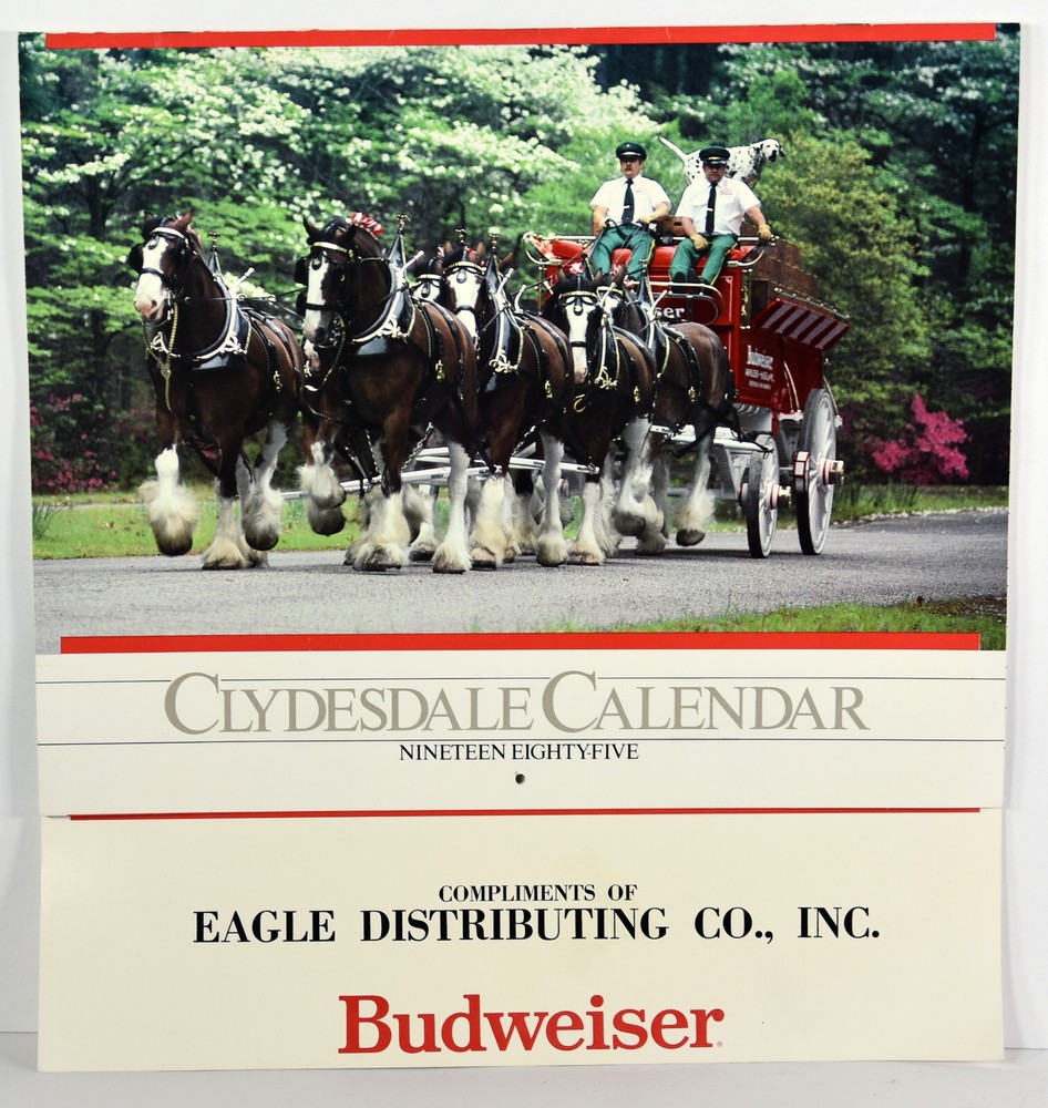 1985 Budweiser Beer Clydesdale Calendar Anheuser Busch Eagle Distributing