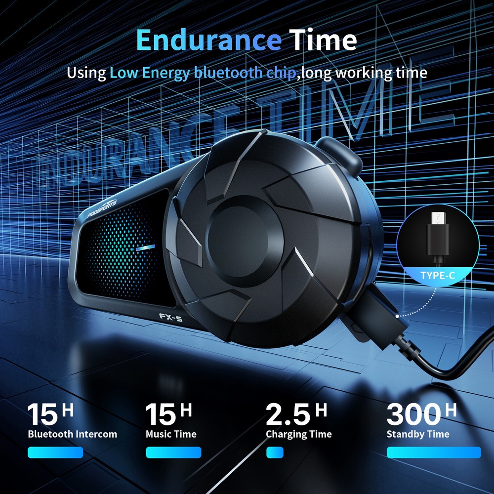 2x FX-S Motorcycle Helmet Bluetooth Headset Intercom 2-way 1000m Communication