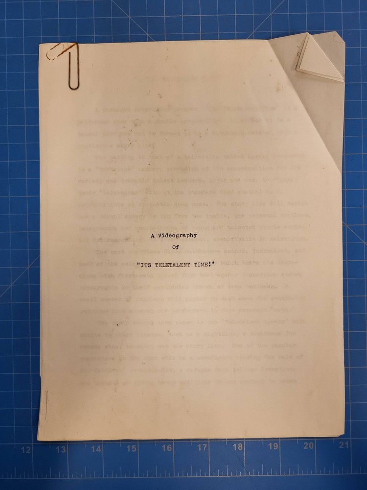 Vintage Its Teletalent Time Videography Script Television Production Manuscript