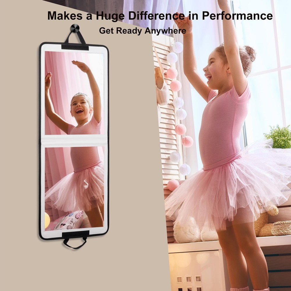 White Foldable Full Length Mirror for Dance Bag, 33x13 Inch Portable Folding ...