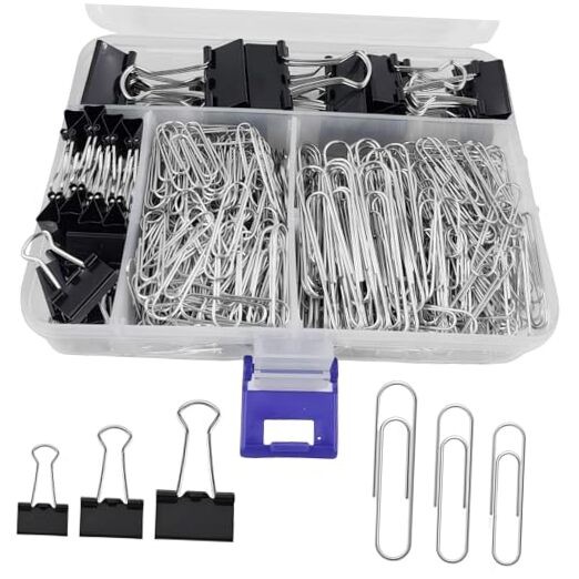 Binder and Paper Clips Set, 340 pcs Assorted Sizes in Container Black&silver