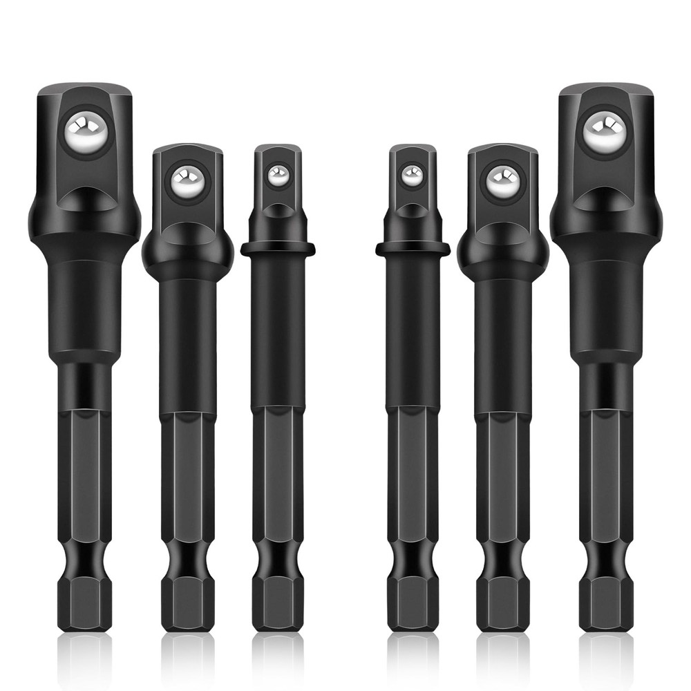 6PCS Impact Grade Socket Adapter Set, 1/4", 3/8", 1/2" Drive One Size, Black