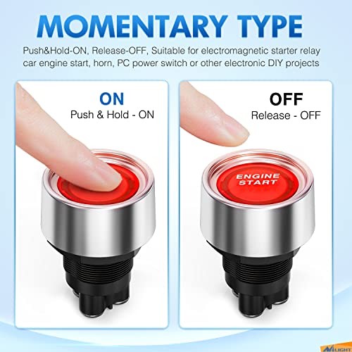 Start Engine Button 12V DC 50A SPST on Off Momentary Red Start Engine Button
