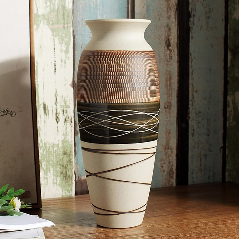 Ceramic Rustic Farmhouse Vase 12.6" Large Vintage Flower vase Home Decor Tall