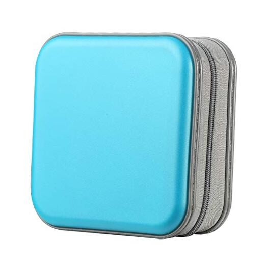 CD Case Hard Plastic DVD Case Portable Zipper CD Case 48 Capacity Sky Blue