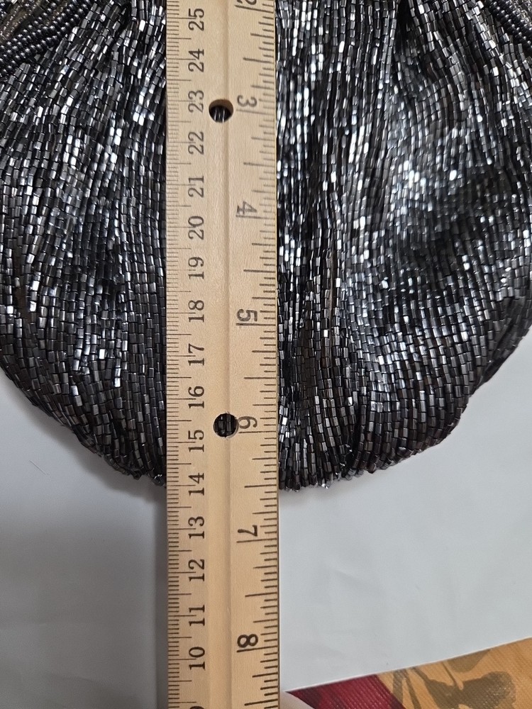 Vintage Neiman Marcus Grey Beaded Evening Bag Purse Chain Strap