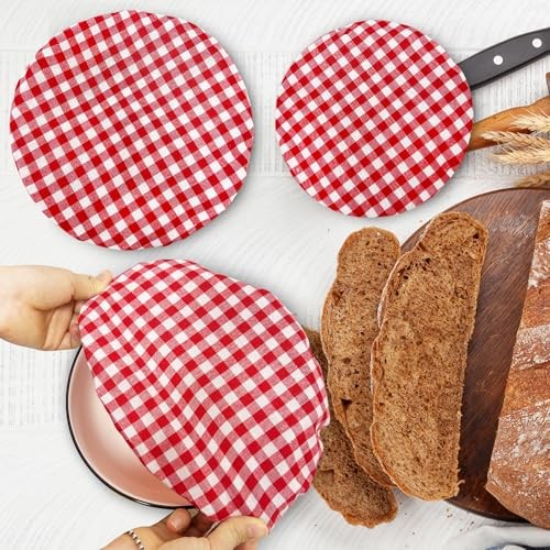 3 Pack Reusable Bowl Covers for Bread Proofing, Red White Gingham Pizza Dough
