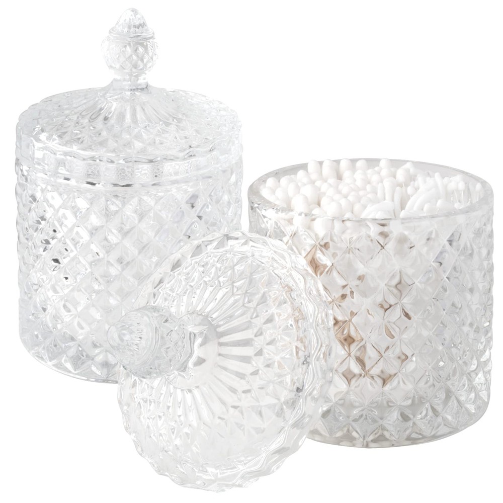 2 Pack Qtip Holder Thick Glass Apothecary Jars with Lid 10 oz (2 pack), Clear