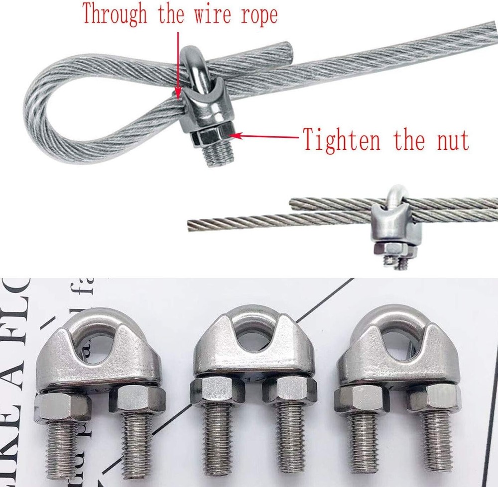 Versatile 304 Stainless Steel Wire Rope Clips - 20Pack for Secure Rigging