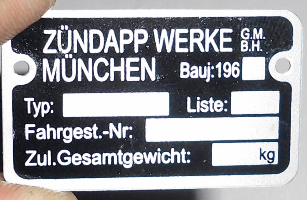Nameplate frame Zündapp GTS 50 model 529-02 196