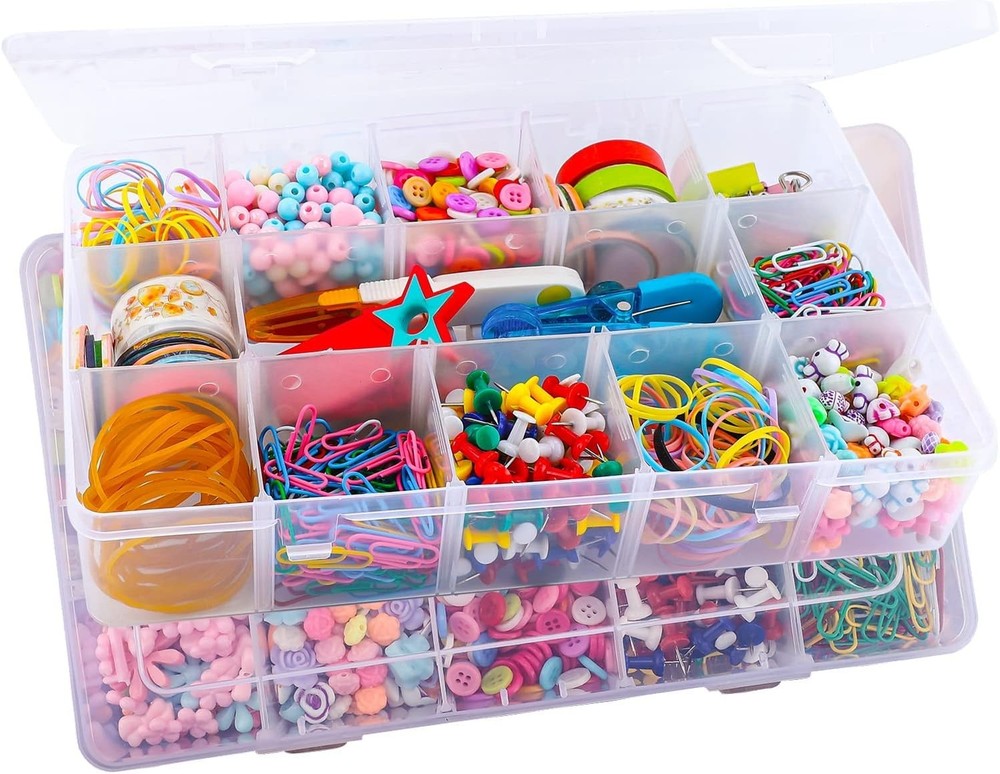 15 Large Grids Plastic Organizer Box with Dividers, 2 Pack Clear Compartment ...