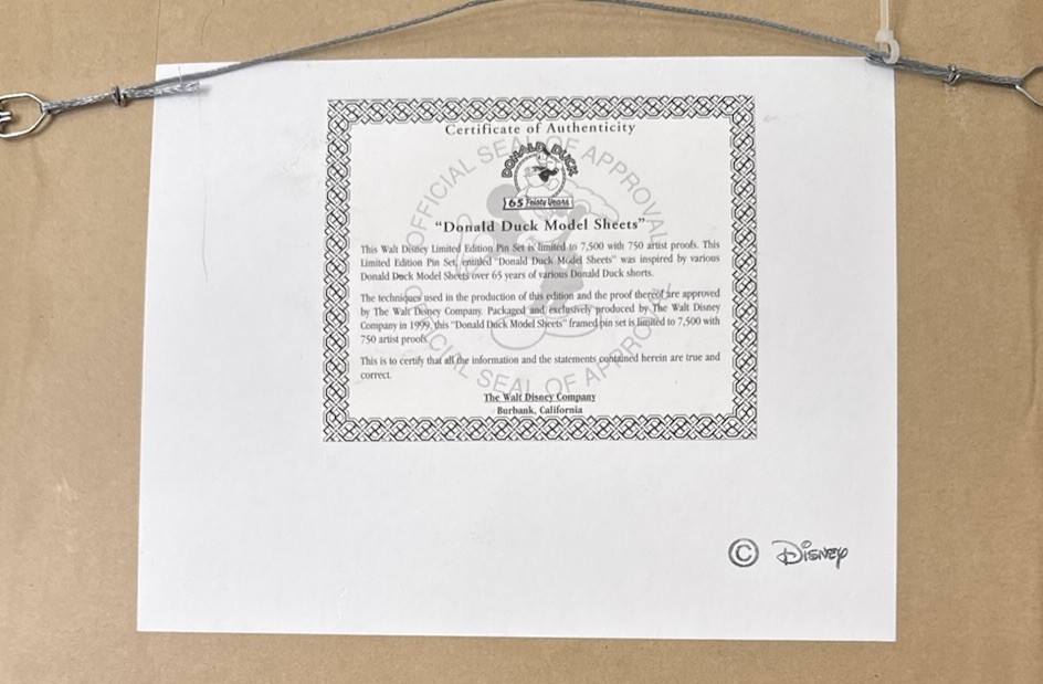 Disney Donald Duck Model Sheets 3D Pin Set Framed LE 7500 COA