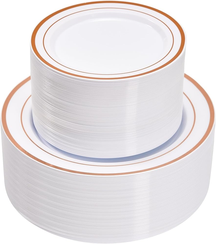 Rose Gold Plastic Plates, Disposable Plates with Dinner Plates &