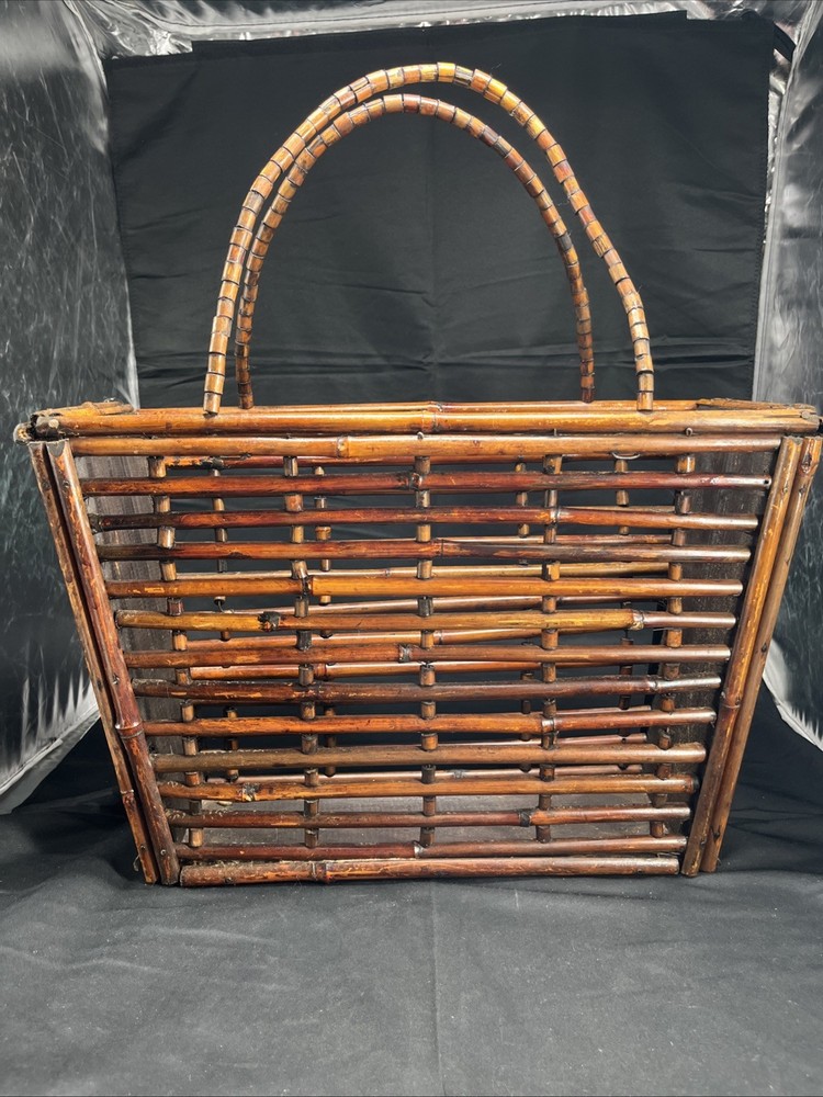 Vintage Wicker Bamboo Rattan Rack Storage Basket