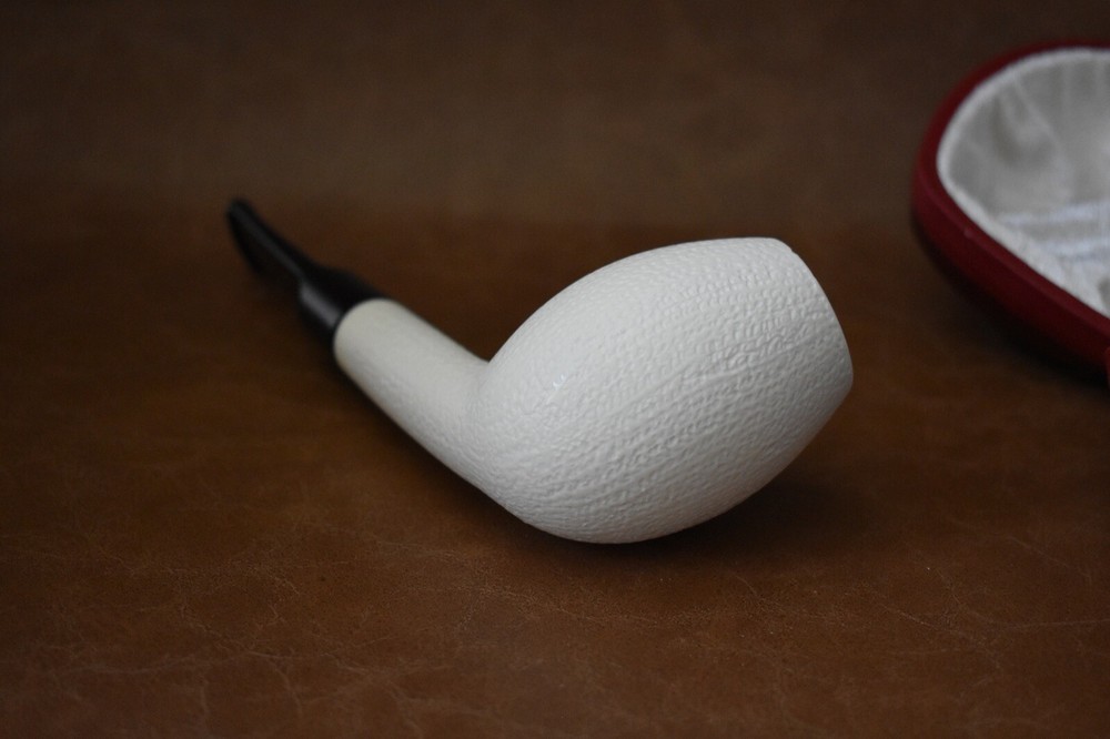 Rusticated Finish Bent Egg Pipe new-block Meerschaum Handmade With Case#961