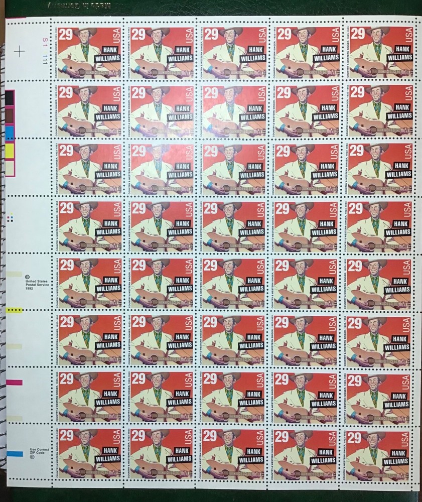2723A 29c Hank Williams Perforation ERROR Scarce Full Mint NH Sheet