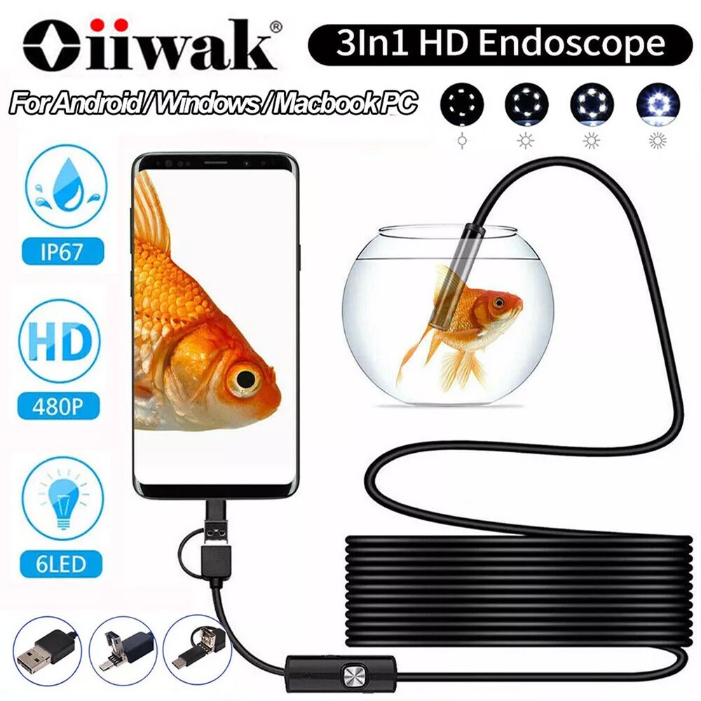 7 mm Endoscope Camera Flexible Waterproof Micro USB Inspection Borescope Camera