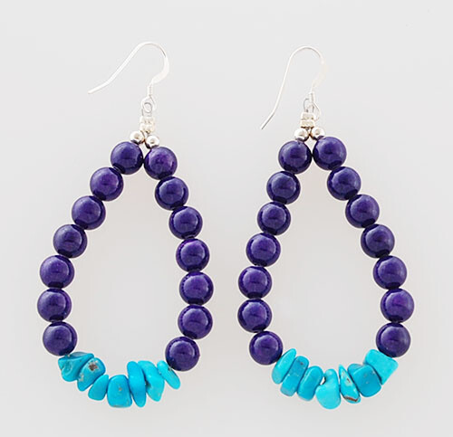 Native American Handmade Lapis and Turquoise Bead Earrings