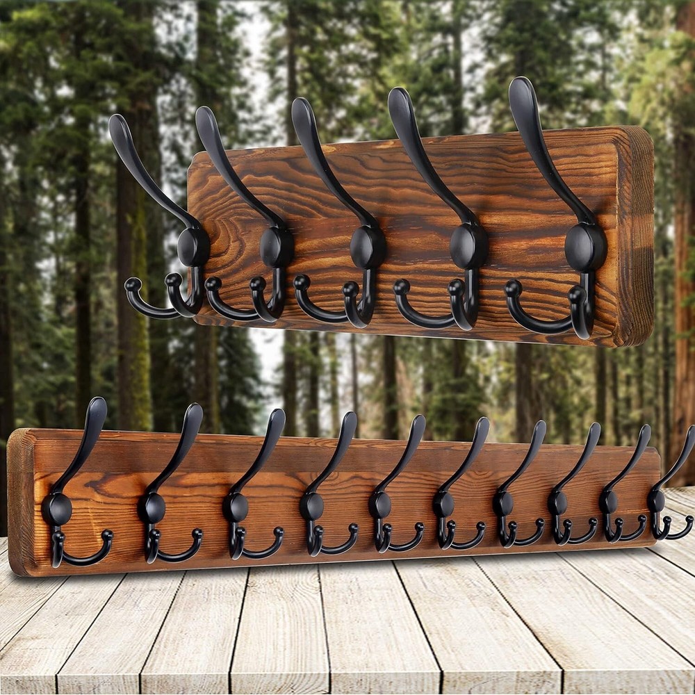 Rustic Wall Mounted Coat Rack - 5 Heavy Duty Hooks for Elegant Storage