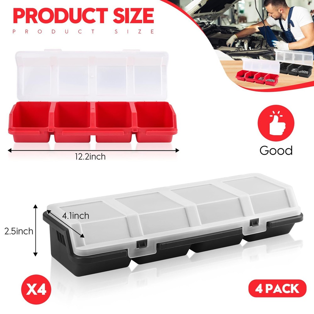 Duogalia 4 Pack Screw Organizer Box with Lids 4 Compartments Tool Bin Stackab...