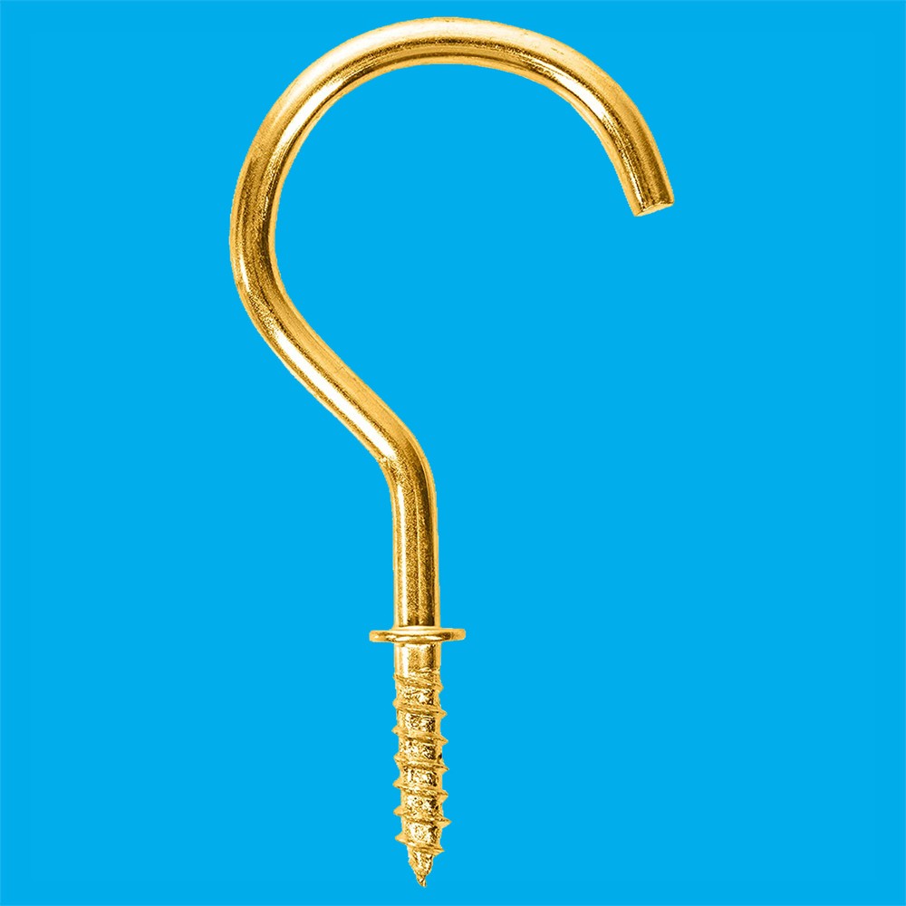 10x 32mm Cup Hook Shouldered Brass Plated, Screw in, Wall Hanging, Kitchen