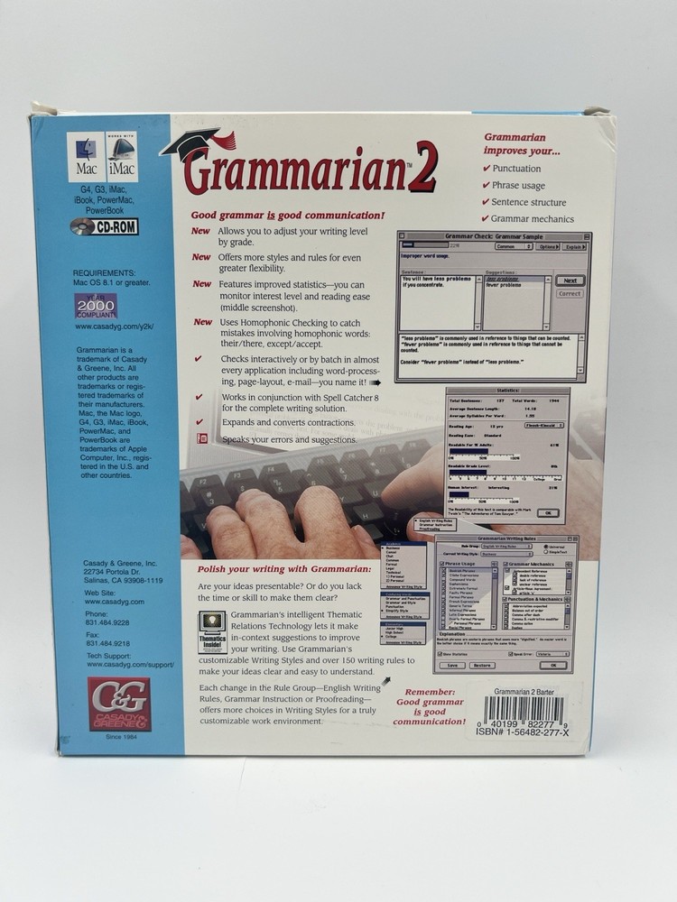 Grammarian 2 For Mac iMac CD-ROM Vintage Grammar Software Program By David Long