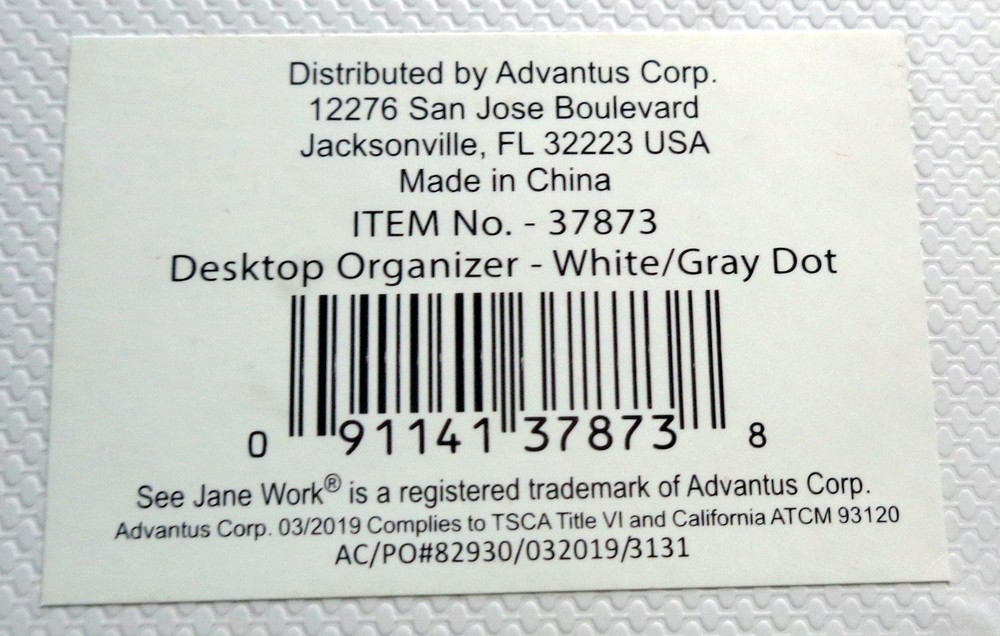 SEE JANE WORK 4-Section White & Gray Dot Angled Desktop Organizer