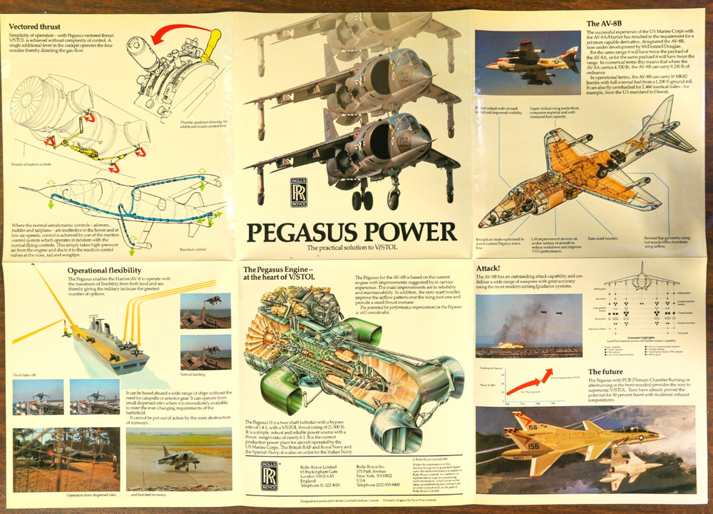 Rare AVB Harrier Pegasus Power V/STOL Rolls Royce Systems & Applications Poster