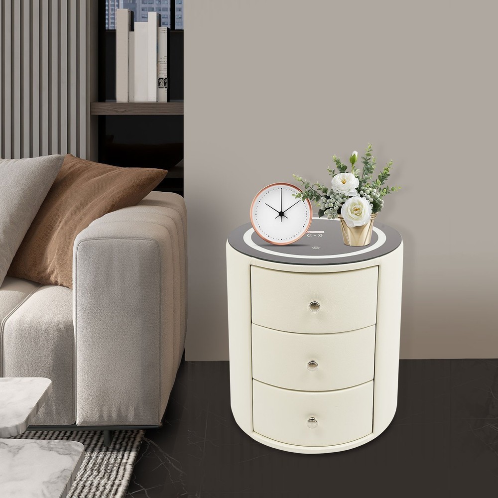 Nightstand with Charging Station End Table Bedside Table With 3 Storage Drawers