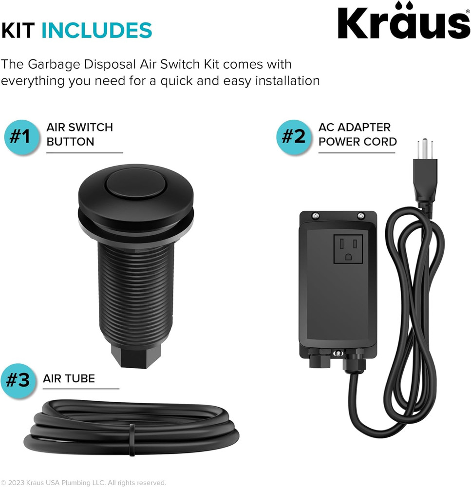 Matte Black Garbage Disposal Air Switch Kit with Push Button & Accessories
