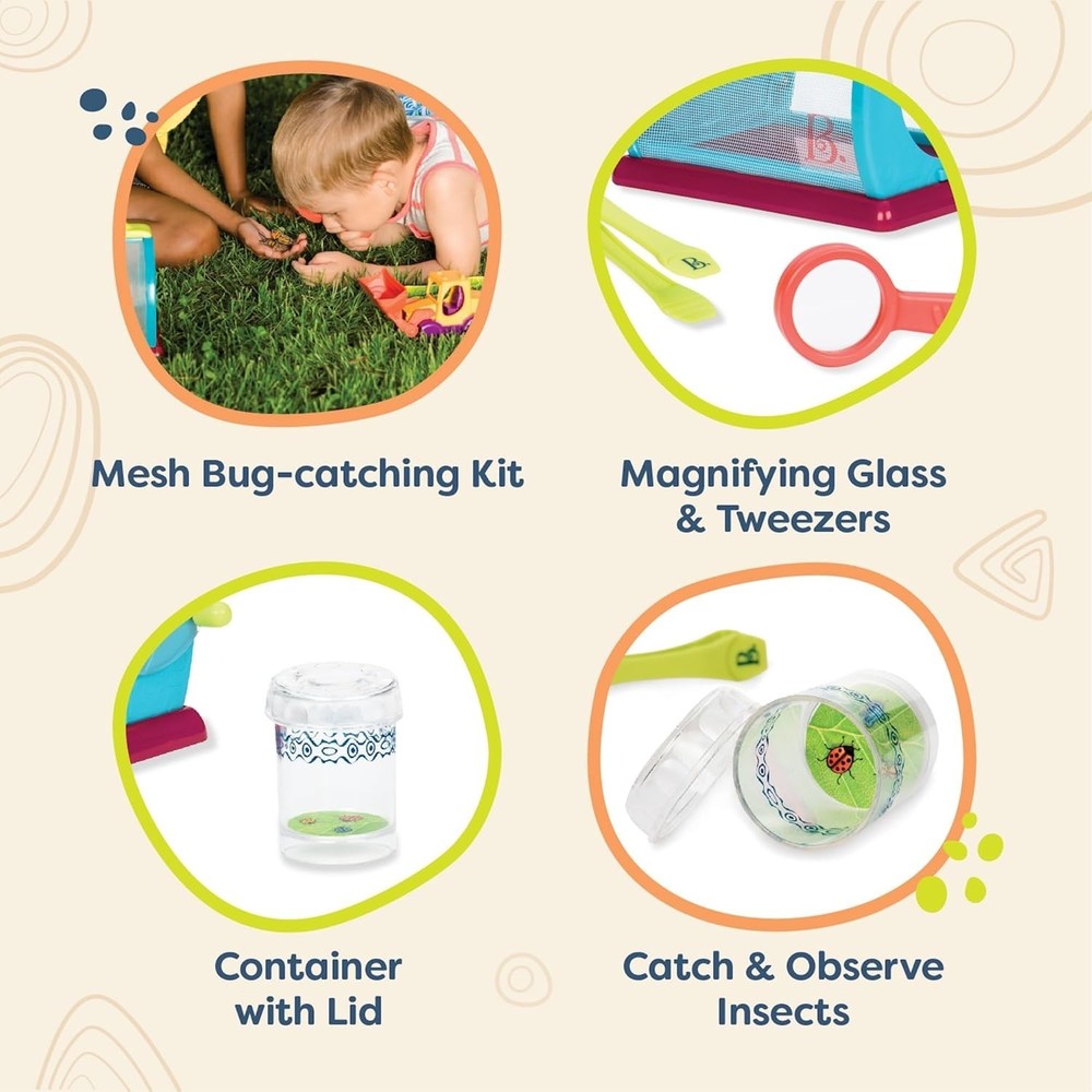 Bug Bungalow Insect Catching Kit with Mesh Case, Magnifying Container, Tweeze...