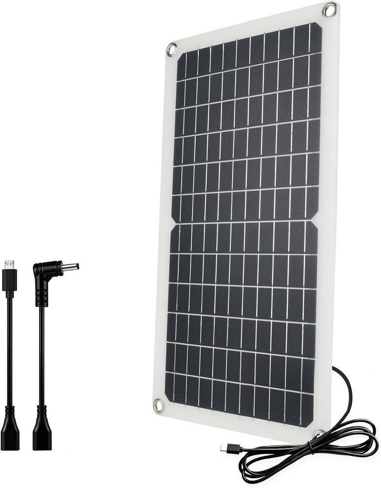 15W 5V Solar Panel 2.0, Flexible & Waterproof USB C Solar Charger with Micro-Usb