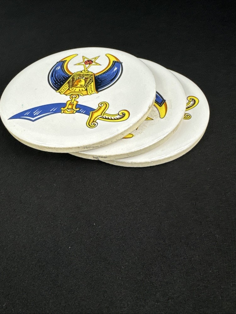 Vintage Masonic Shriners Ceramic Coasters - Set Of 3