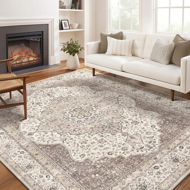 homewill Washable Rug 8x10 Area Rugs 8' x 10' (Rectangular), Brown / Beige
