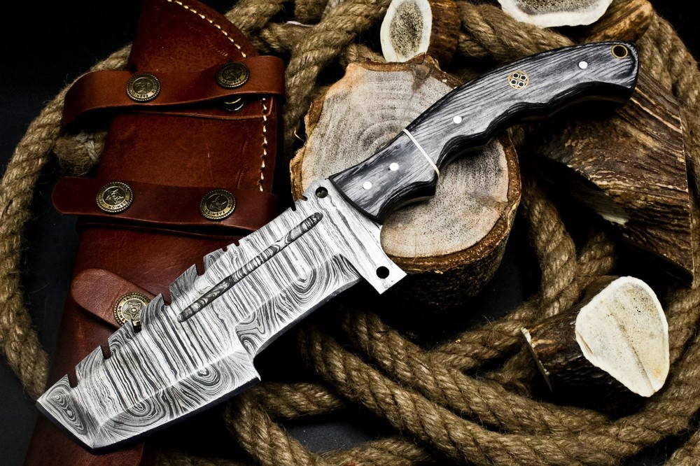 AB Handmade Damascus Custom Hard Wood Handle Tracker Camping Knife