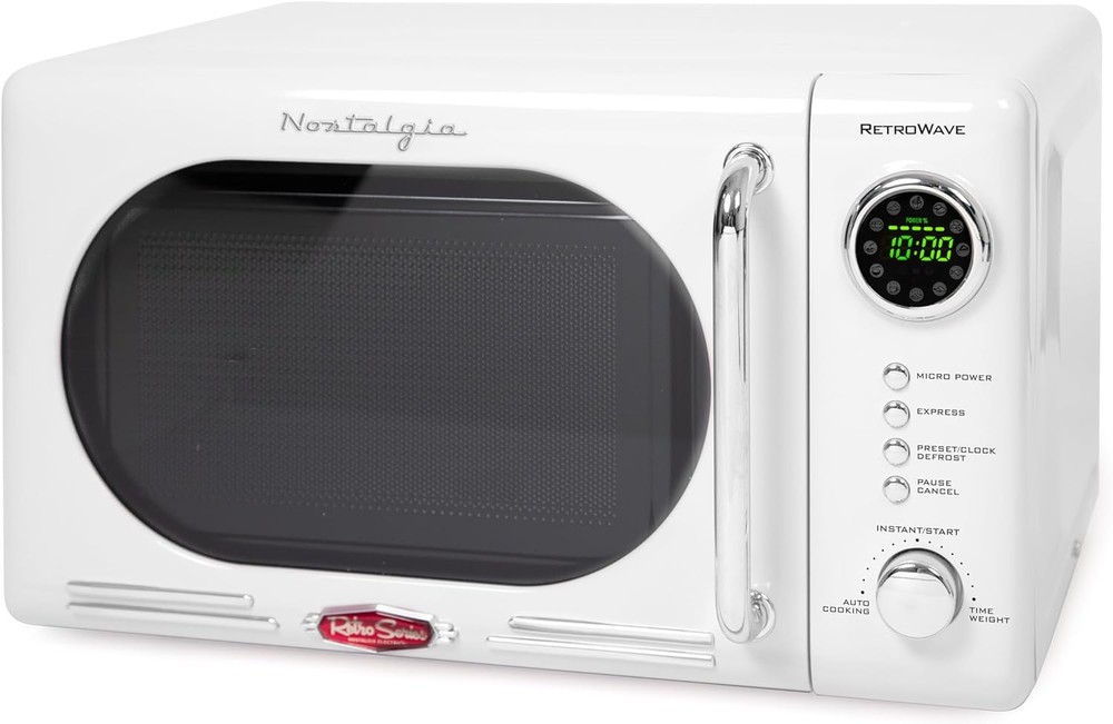 Retro Compact Microwave Oven - 0.7 Cu. Ft. - 700W - LED Display - White