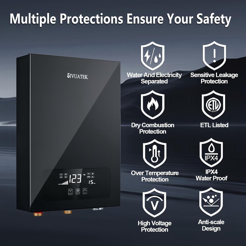 SIVUATEK Electric Tankless Water Heater 14kW, 240V-ETL Certified,Self Modulating