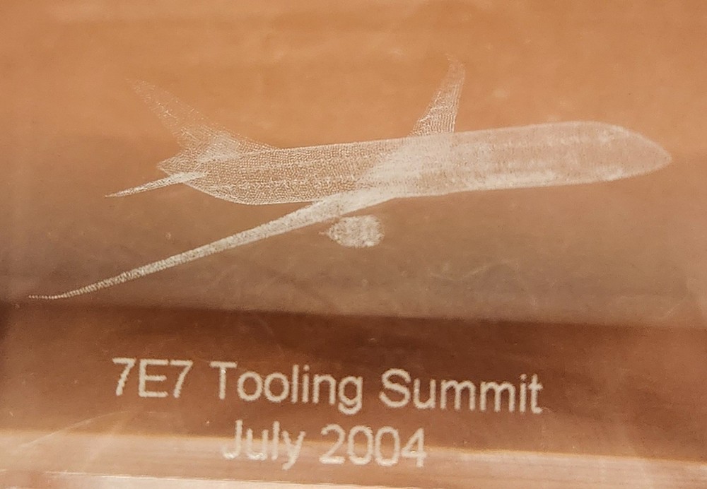 Rare Boeing 7E7 (787 Dreamliner Prototype) Tooling Summit July 2004 Laser Etched