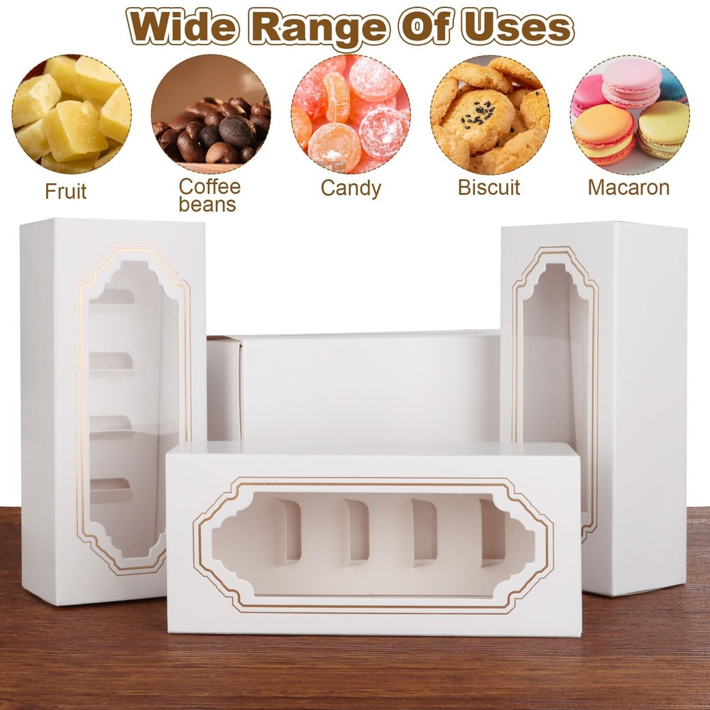 50 Pack White Macarons Packaging Boxes Clear Window For 56 Muffin Cookie