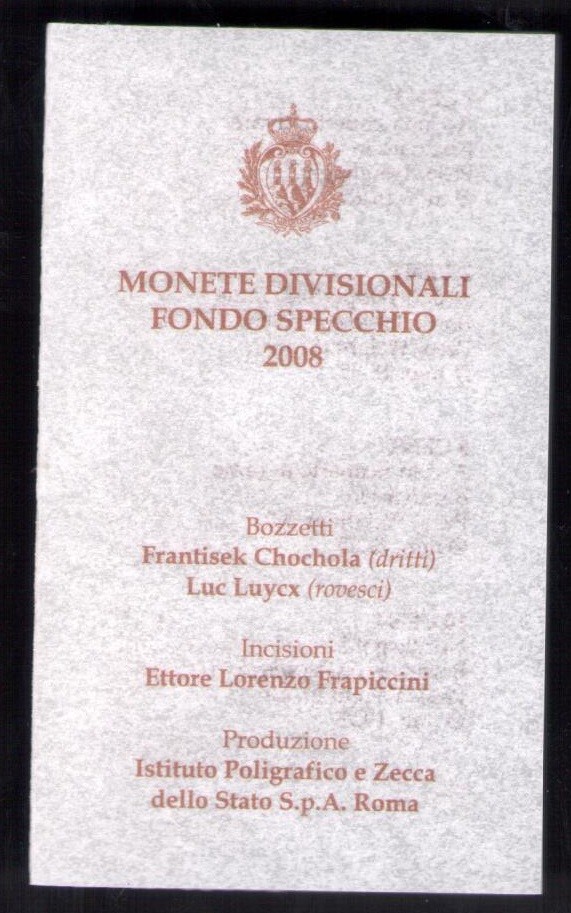 2008 San Marino, Divisional, 8 Values, Proof - Mirror Background