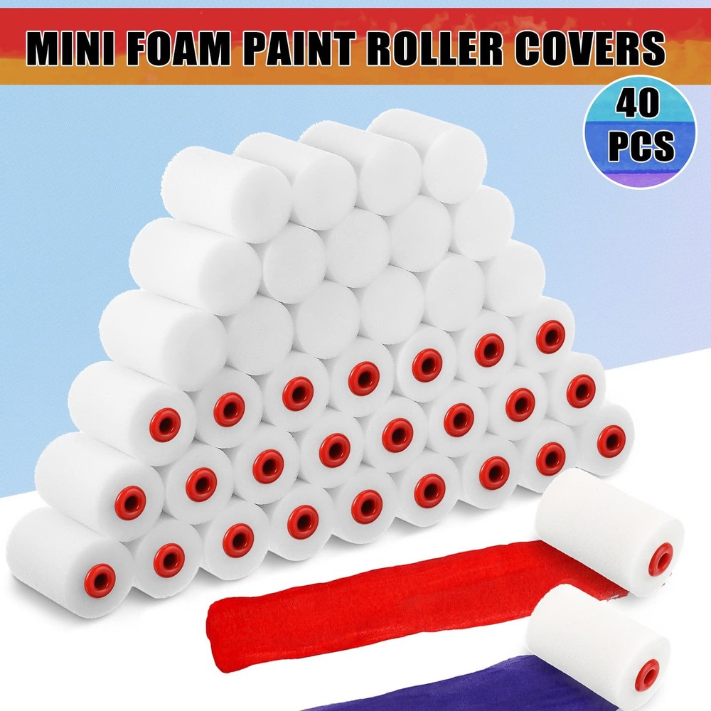 40 Pcs 2 Inch Mini Paint Roller Foam Covers Small High Density...