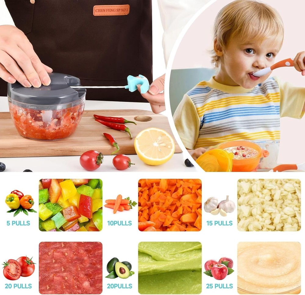 Manual Food Processor Vegetable Chopper, Portable Hand Pull String Garlic Min...