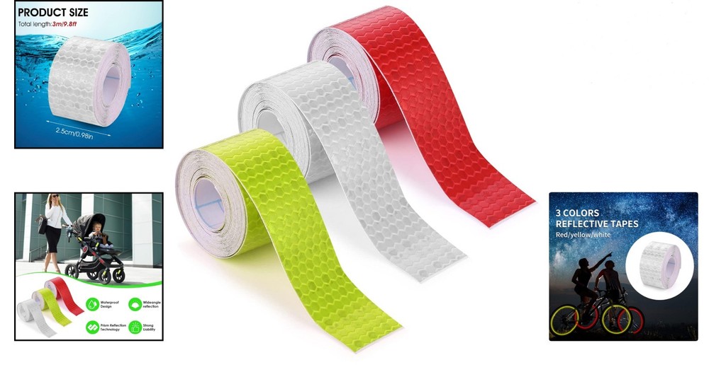 Reflective Warning Tape Value Pack - 3 Rolls, Waterproof for All Outdoor Uses