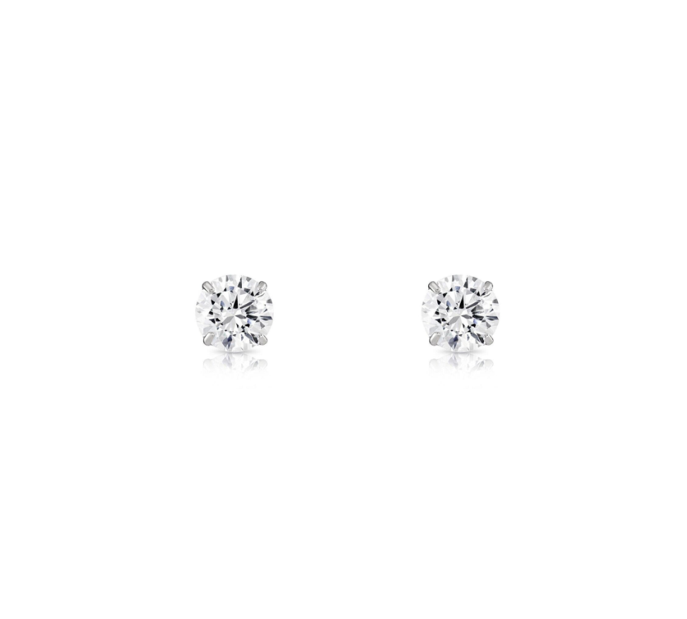 14K Solid Yellow/White Gold Round CZ Stud Earrings Basket Setting 2-10mm